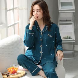 Womens Sleepwear Autumn Knitted Cotton 2 Piece sets Pyjama Sets Female Young Lady Pyjamas Yellow Lounge Fashion Homewear 230922