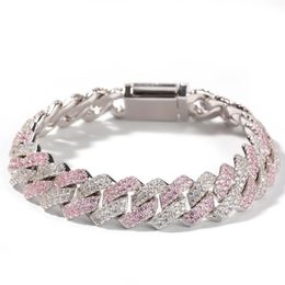 White Pink Cubic Zirconia Ice Out Two Tone Link Chain Bracelets Can open Lock Women Men Bling CZ Rapper Jewelry270s