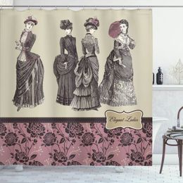 Shower Curtains Victorian Shower Curtain Ladies Clothes Fashion History Dress Handbag Feather Gloves Floral Design Baroque Bathroom Curtains Set 230922