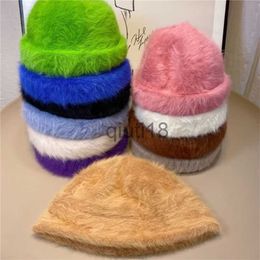 Beanie/Skull Caps Real Rabbit Fur Knitted Hats for Women Skullcap Men Beanie Winter Retro Brimless Melon Cap Cuff Docker Fisherman Beanies 211119 x0922