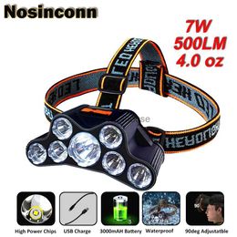 Head lamps Head Flashlight Powerful Rechargeable LED Headlamp 4 Modes Waterproof USB LED Head Light Black ABS Forehead Light for Searching HKD230922