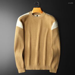 Men's Sweaters Fall Men Long Sleeve Simple Splicing Contrast Colour Sweater Printing Pullover Social Dress Shirt Streetwear Clothing