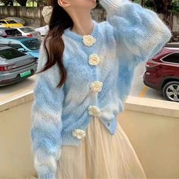 Women's Sweaters Gradient Colour Sweet Cardigan Women New Arrival Long Sleeve Knitted Knitwear Female Flower Buttons Up Cute Sweater Sueter