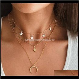 Necklaces & Pendants Jewelry Hebedeer Fashion Multilayer Moon Star Pendant Golden Women Necklace Chocker Jewlery Link Chai249O