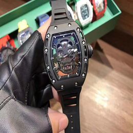 Designer men's mechanical watch skeleton series rubber watchband 50x43mm Japan West Iron City movement 316 fine steel sports 277y
