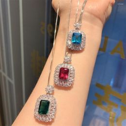 Chains Gorgeous S925 Sterling Silver Lab Created Sapphire Emerald Ruby Pendant Necklace For Women Luxury Jewellery Party Accessories Girl