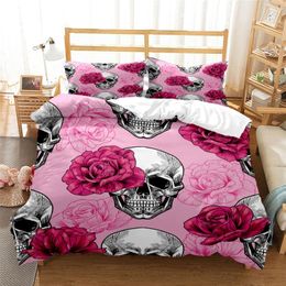 Bedding sets Pink Rose Skull Three Piece Set Fashion Article Children or Adults for Beds Quilt Covers Pillowcases 230921