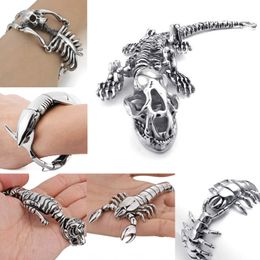 Heavy Men Stainless Steel Bracelet Animal Dinosaur Skeleton Skull Scorpion Tiger Centipede Shark Chain Bangle