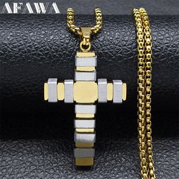 Chokers Fashion Cross Necklace for Women Men Gold Color Stainless Steel Christian Punk Biker Jewelry colar masculino N2344S02 230922