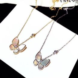 Vivid sparkling diamond zircon beautiful butterfly fashion designer short choker pendant necklace for women girls rose gold silver252Z