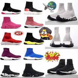 Designer Casual shoes socks Platform shiny knit speed 2.0 1.0 trainer runner shoes master embossed Black White Red Pink Green Grey Mens womens Outdoor running Sneakers