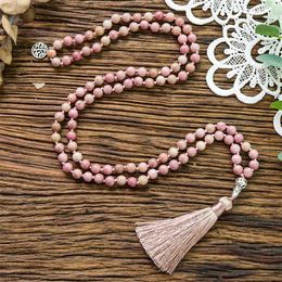 Pendant Necklaces 8mm Natural Rhodochrosite Knotted 108 Beads Japa Mala Necklace Meditation Yoga Blessing Health Jewellery Women Cha224r