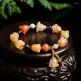 Strand Natural Xinjiang Golden Silk Magnolia Flower Hand Chain Gobi Jade Topaz Personalized Ancient Style Women's Stone Bracelet