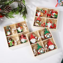 the new Christmas Painted Wooden Pendant Santa Claus Gift Christmas Tree 12 Pack Box Decoration