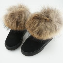 Boots Free Delivery Genuine Cowhide Leather Womens Fur Winter Warm Ankle Classic Snow Various Colours Plus Size 230921