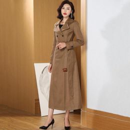 Women's Trench Coats Women England Style Brown Coat Spring Autumn Fashion Elegant Suit Collar Double Breasted Lace-up Slim Overcoat