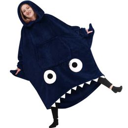 Blankets Wearable Shark Blanket Hoodie Blanket Soft Loose Cosplay Cartoon Animal Sleeping Coat Creative Men And Women Giant TV Blanket HKD230922