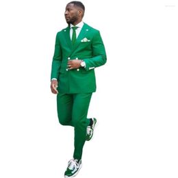 Men's Suits Green Mens Double Breasted Slim Fit Summer Blazers Wedding Tuxedos Custom Made Groom Prom Wear Jacket Pant 2 Pieces