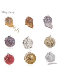 Evening Bags Luxury Round Evening Hand Bag Girls Women Glitter Silver Gold Party Clutch Bag Bling Crystal Ball Purse 230921