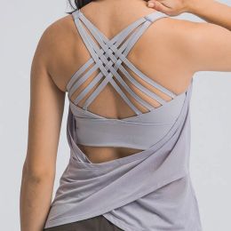 2023New Fitness Woman High Impact Sport Tanks Cross Straps Wirefree Adjustable Buckle Spandex Yoga tops Gym Workout Bra Original