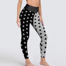 Women's Leggings Two Tone Spotted Sexy Black And White Push Up Yoga Pants Funny Elastic Leggins Female Printed Running Sports Tights