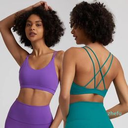 2023-Yoga Outfit Super Cloud Sexy V Neck Women Fitness Bras Ladies Strappy Wireless Sport Workout Crop Top