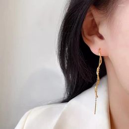 Dangle Earrings Stylish Wave Long Tassel Gold Plated Stainless Steel Cute Unique Drop Ear Wire Fashion Jewelry Gift For Ladies Women