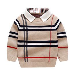 Pullover 1-8T Toddler Kid Boy Sweater Spring Winter Clothes Warm Pullover Top Long Sleeve Plaid Sweater Girl Fashion Gentleman Knitwear 230922