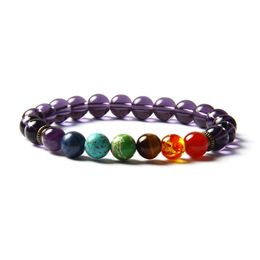 7 Chakra Healing Stone Yoga Meditation Bracelet 8mm Purple Glass Beads With Natural Sediment Tiger Eye Stone And Crystal Str2010