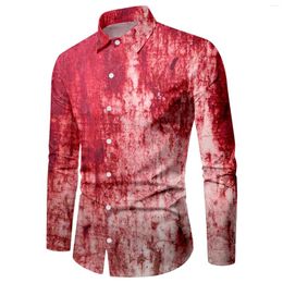 Men's Casual Shirts Mens Party Halloween Bloodstain Printed Shirt Long Sleeve Turn Down Collar Button Blouse Costume Western Undies Camisas