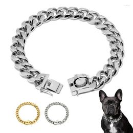 Dog Collars Gold Chain Collar Walking Metal With Design Secure Buckle 18K Cuban Link Strong Heavy Duty Chew Proof For Small