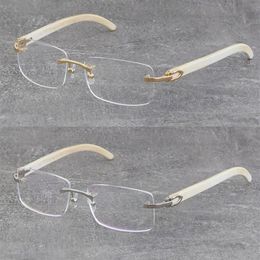 Whole Classic Styles Rimless Metal Frame Man Woman Optical Luxury Buffalo Horn Eyeglasses 18K Gold Frame Silver White Genuine 314L