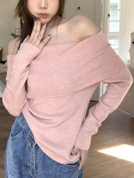 Womens Sweaters French Vintage Knitted Elegant Tops Women Korean Style Off Shoulder Sexy Female Office Lady Long Sleeve Slim Clothing 230921