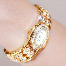 Wristwatches 2023 Shine Diamond Watch For Women With Bracelet Stainless Steel Gold Square Small Ladies Montre Femme