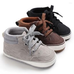 First Walkers 2023 Born Baby Boy Shoes Crib Toddler Infant Gray Leather Sport Lace-up Soft Sole Anti-slip 0-18 Months