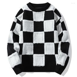 Men's Sweaters Plaid Soft Wool Cashmere Knitwear Y2K Clothing Trendy Round Neck Pullovers Cold Blouse Korean Boys Fashion Sweater