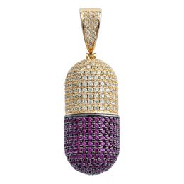 Iced Out Cubic Zircon Can Open Pill Capsules Pendant Necklace for Men Women Hip Hop Detachab237C