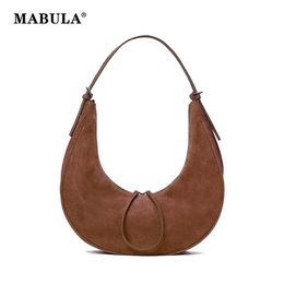 Evening Bags MABULA Fashion Half Moon Large Tote Bag Faux Suede Women's Shoulder Bags Luxury Design Vintage Solid Phone Purses Handbags 230922