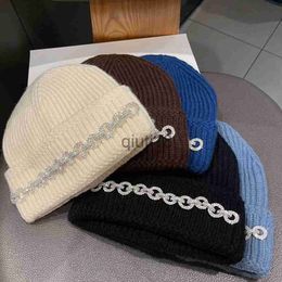 Beanie/Skull Caps Autumn and Winter Double-layer Thick Wool caps Children Fashion Rhinestone Warm Hats Elegant Knitted Cold Hat x0922