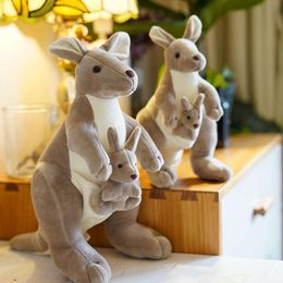 Plush Dolls Kangaroo Mother Son Plush Toy Stuffed Doll Cartoon Animal Australia National Treasure Kid Birthday Gift Christmas Present 1pcs 230922