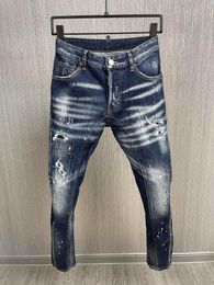 Men's Jeans Hole Colour Spray Point Stitching Fashion Pencil Pants A232#