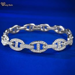 Charm Bracelets Wong Rain 100 925 Sterling Silver Lab Sapphire Gemstone Sparkling Hip Hop Bracelet Personality Jewelry Party Gift 230921