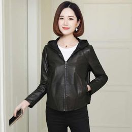 Women's Leather Unbreakable PU Coat 2023 Spring Autumn Women Hooded Short Motorcycle Jacket Lady Loose Zipper Outwear M-4XL