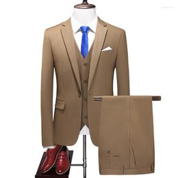 Men's Suits 2023 Business Formal Men Solid 1-Button Blazer Pants Marriage Tuxedo Male 3 Piece Suit Slim Blazers Vest Sets