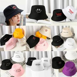 22 Colors Women Girls Funny Embroidery Letter Wide Brim Bucket Hat Summer Casual Harajuku Hip Hop Student Sports Fisherman Cap2747