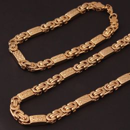 6mm 8mm Gold Tone 316L Stainless Steel Necklace And Bracelet Byzantine Flat Chain Jewellery Set Men Jewellery Gift3226