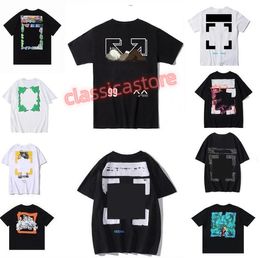 Men's T-Shirts OFF WHITE 23ss New Graffiti High Street Fashion Brand Loose Short Sleeve T-shirt High Weight Fabric D2