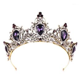 Hair Clips & Barrettes Purple Vintage Crown Bride Wedding Bridal Tiara Headband Hoop Rhinestone Stone Luxury Charms Jewelry Glow F251h