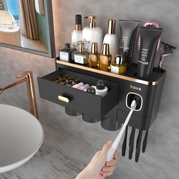 Toothbrush Holders Toothbrush Holders for Bathrooms - Upgrade Wall Mounted Toothbrush Holder with Toothpaste Dispenser -3 Cups Large Capacity Tray 230921