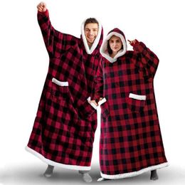 Blankets Christmas Plaid Flannel Blanket With Sleeves Winter Giant Oversized TV Blankets With Sleeves Halloween Home Hooded Sweater HKD230922